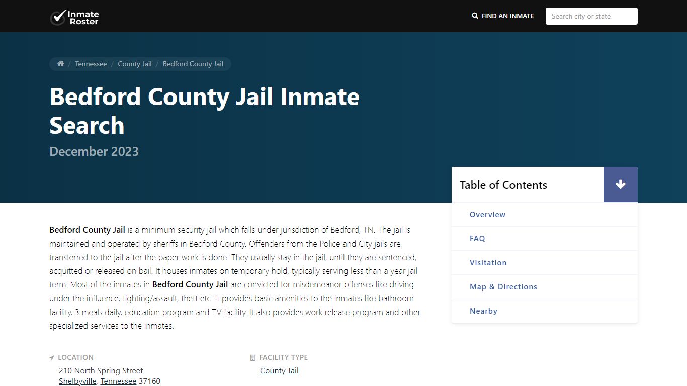 Inmate Search | Bedford County Jail - Shelbyville, TN